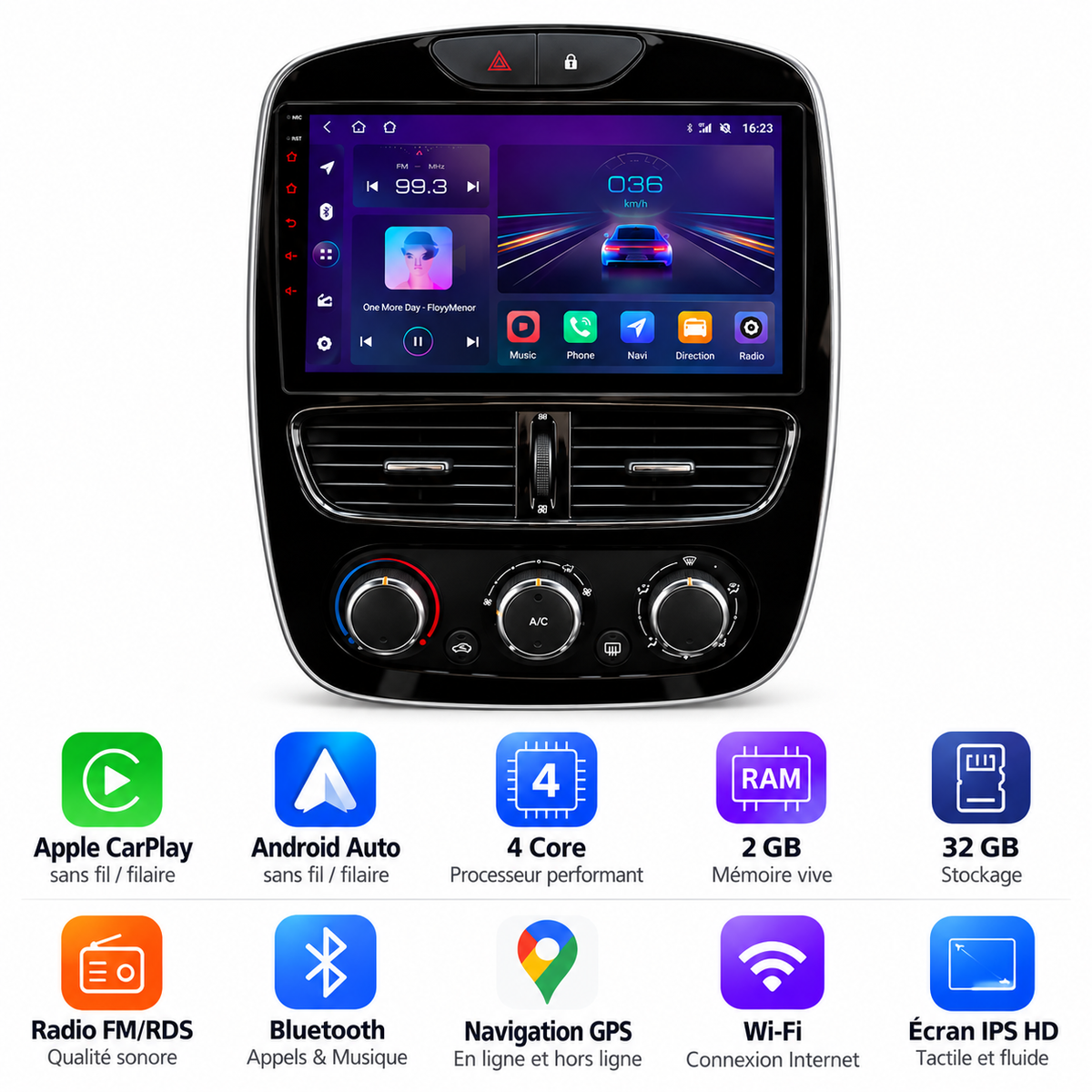 Autoradio CarPlay pour Renault Clio 4 – Écran Tactile Android, Apple CarPlay & Android Auto
