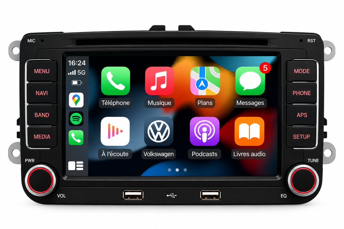 Autoradio CarPlay Volkswagen Tiguan 1 – Apple CarPlay & Android Auto Sans Fil, GPS, Bluetooth, Écran Tactile