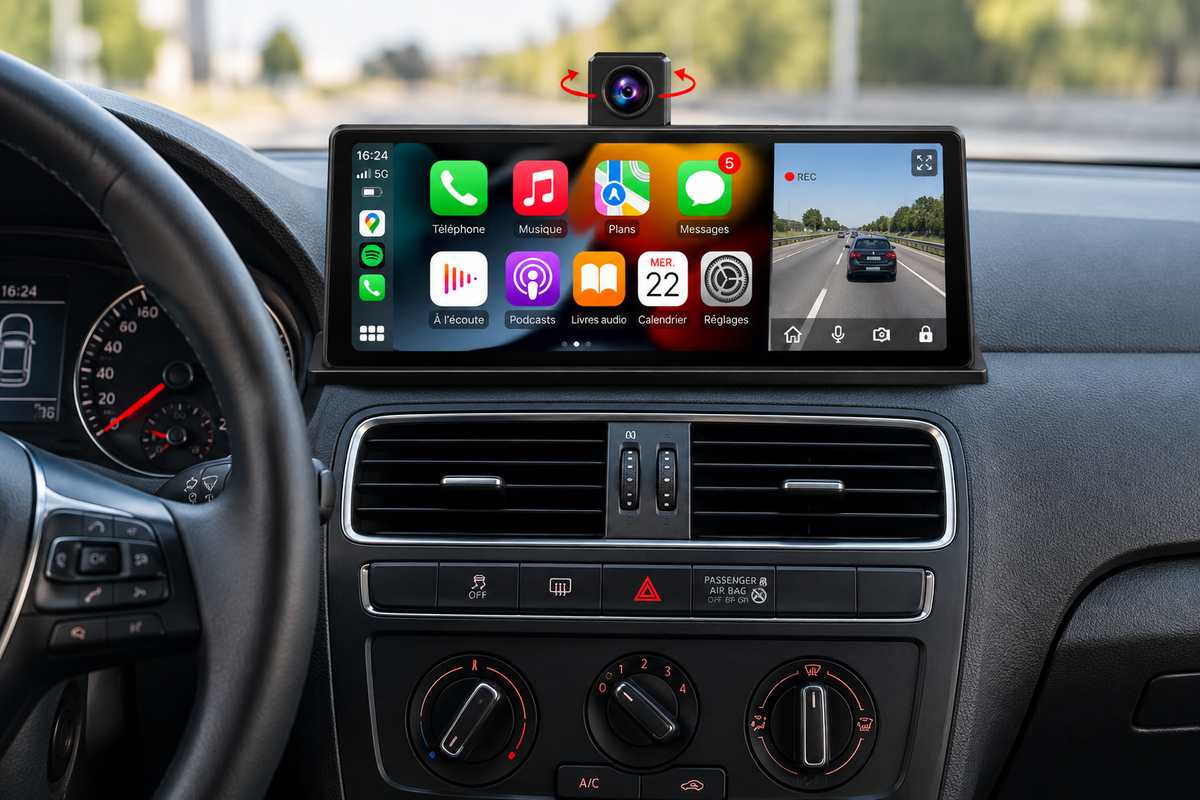 Écran CarPlay 10,26" avec Dashcam 4K 360° & Caméra de Recul – Apple CarPlay Android Auto