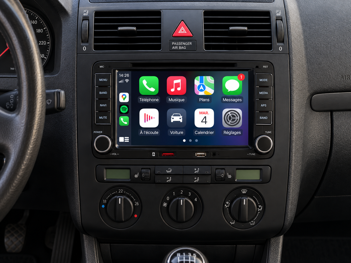 Autoradio CarPlay Volkswagen Touran 1 – Apple CarPlay & Android Auto, Écran Tactile Bluetooth GPS
