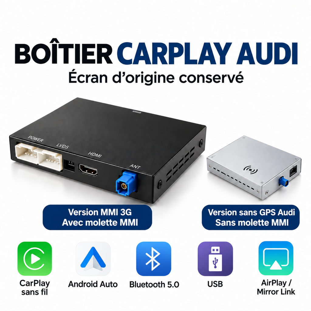Deux boîtiers Apple CarPlay Audi A4 B8, versions avec et sans molette MMI