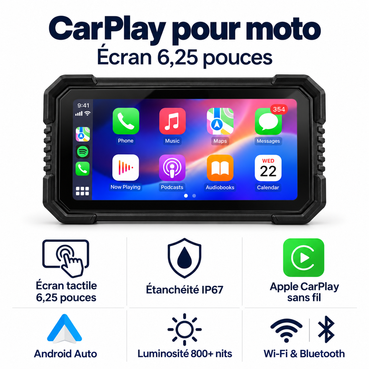 CarPlay moto 6,25 pouces — caractéristiques