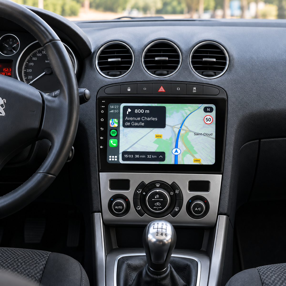Simulation de l’autoradio CarPlay installé dans une Peugeot 308